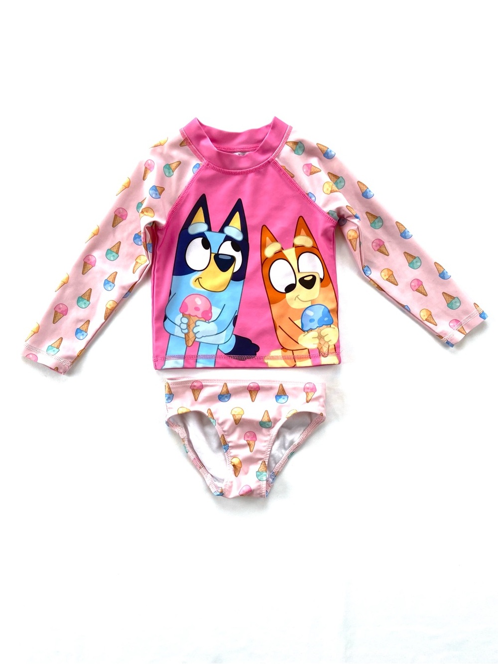 Bluey & Bingo Toddler Girls 2-Piece Rash Guard Swimsuit Set Pink Ice Cream 3T/3A